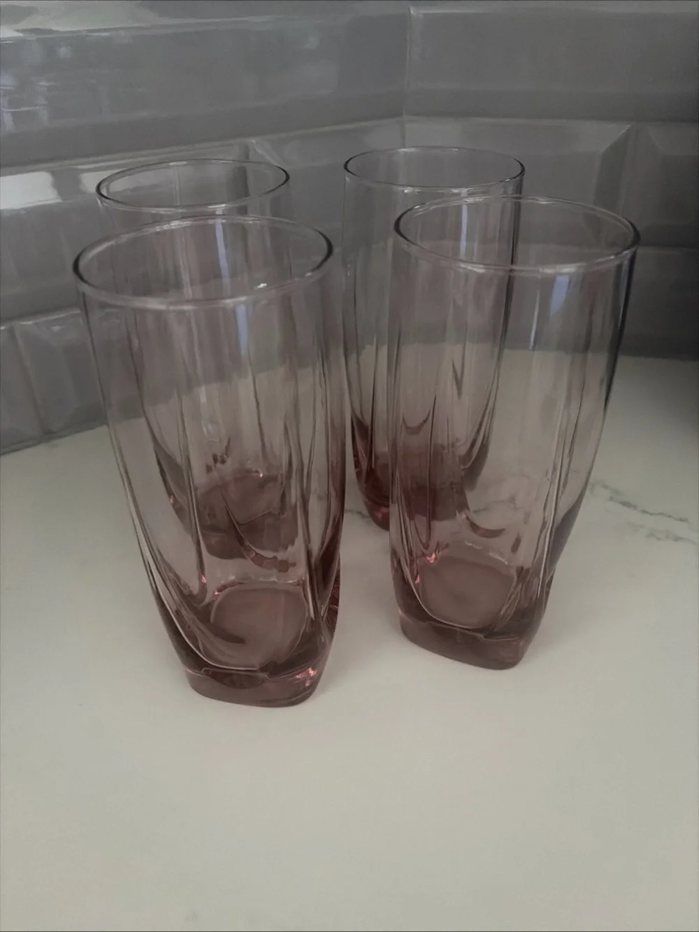 Libbey Imperial Drape Plum Set Of 4 16 Oz 6.5”Round Top Sq Base 6.75